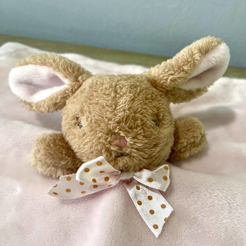 Dan Dee Pink Brown Bunny Rabbit Lovey Rattle Security Blanket Walmart Plush Bow - Picture 3 of 8